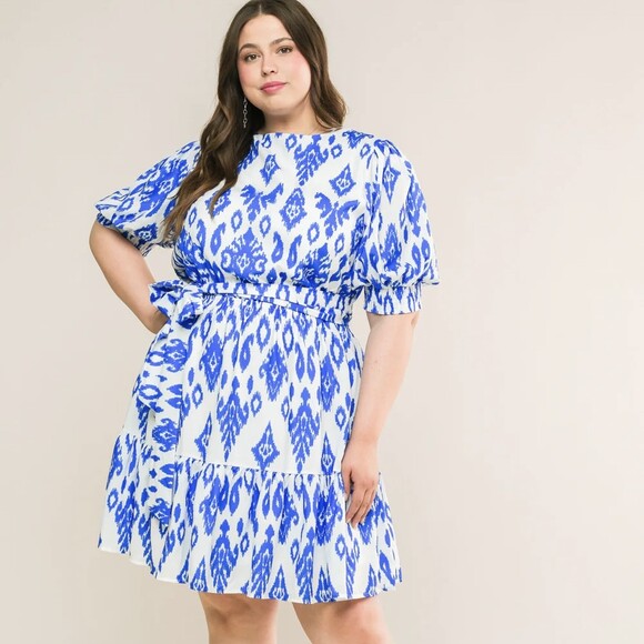 Flying Tomato Dresses & Skirts - Flying Tomato Dress Womens Size 1X Blue White A-Line Puff Sleeve